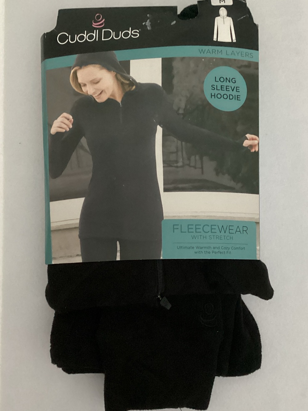 Cuddl Duds Fleecewear with Stretch Long Sleeve Hoodie - Black